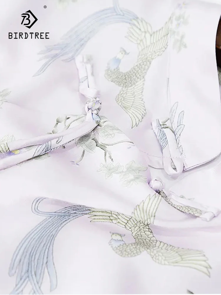 

Женская рубашка с длинным рукавом Birdtree, топ с принтом в китайском стиле из натурального шелка 28 мм, яркая рубашка с цветными коронами, весна 2024, T3D959QC