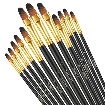 Yutiars Set di pennelli professionali per artisti da 12 pezzi con setole in nylon sintetico premium per acquerello, olio, acrilico, viso 1
