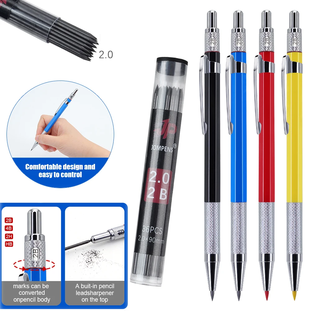 Professional 2.0mm Metal Mechanical Pencil Set with 2B Lead Refill, Automatic Pencil for Office School Writing Supplies 1