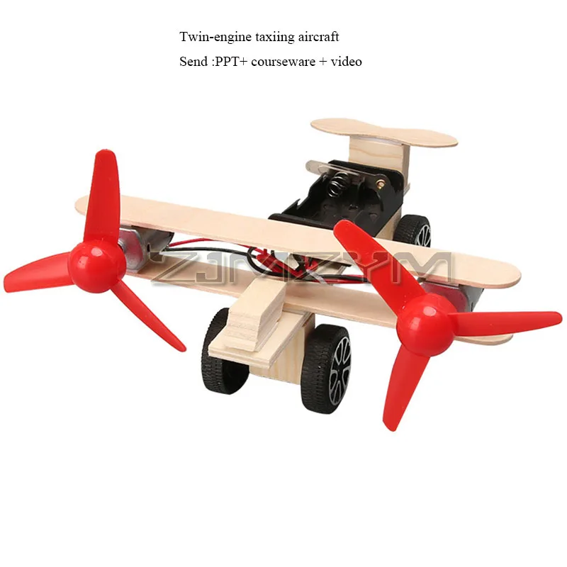 Double Propeller Glider DIY Science Project Kit Multifunctional Electric Physics Educational Kit Handmade Wood Plastic Model