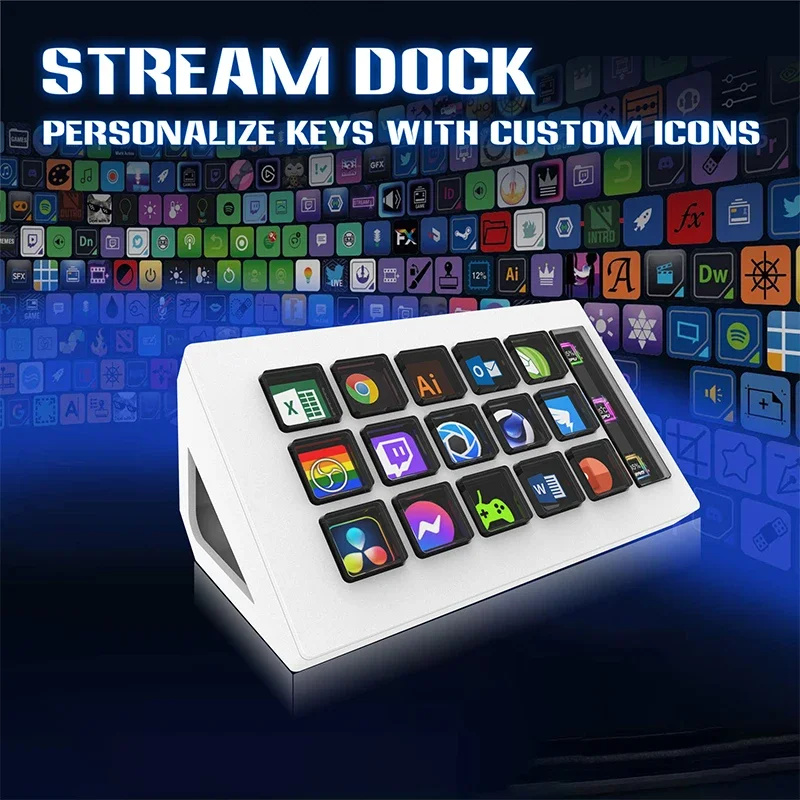 Új streamdeck Szembe ötlő Kulcskarika LCD monitor gombot 15 Tapogat Egyenes adás Hajlandó Divatkreáció Számvevő Szokás gomb számára windows/macos/android/ios