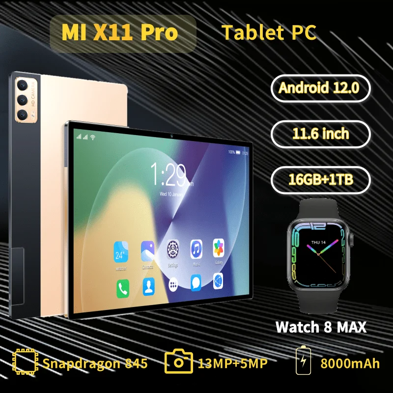 안드로이드 테블릿  2023 월드 프리미어 미 X11 프로 태블릿, 안드로이드 12.0, 8000mAh 태블릿 PC, 12 인치 스냅드래곤 845 듀얼 SIM 카드, 4G, 5G 와이파이 탭 