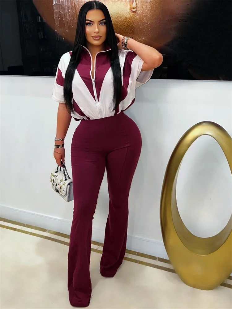 Wmstar Jumsuit Women Striped  Patchwork Casual New Zipper Up Matching Tracksuit One Piece Outfits Wholesale Dropshipping 2025