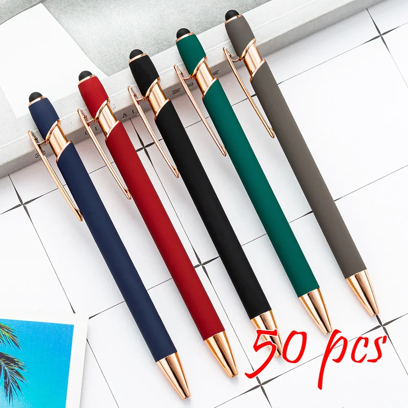 50pcs Metal Ballpoint Pen Touch Screen Pen Office School Advertising Pen Laser Engraving Custom Pen Custom Logo Text Engraving