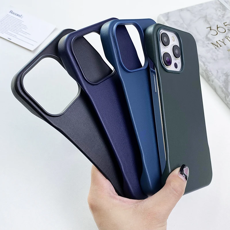 Vintage Suede Leather Rimess Magsafe Case for iPhone 15 14 Pro Max 13 12 Matte Anti-Fingerprint Frameless Armor Back Cover