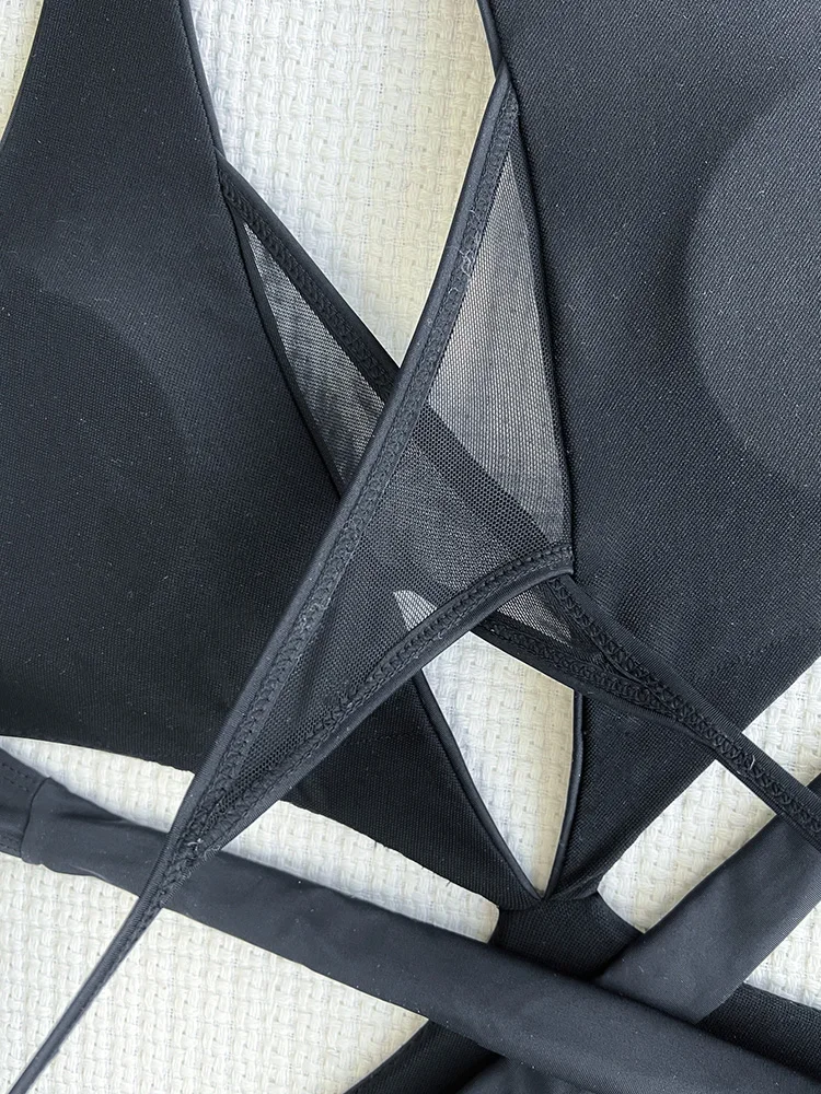 Sexy Halter Wrap Around Mesh Splicing Women Swimwear One Piece Swimsuit Female Backless Monokini Bather Bathing Suit Swim Lady