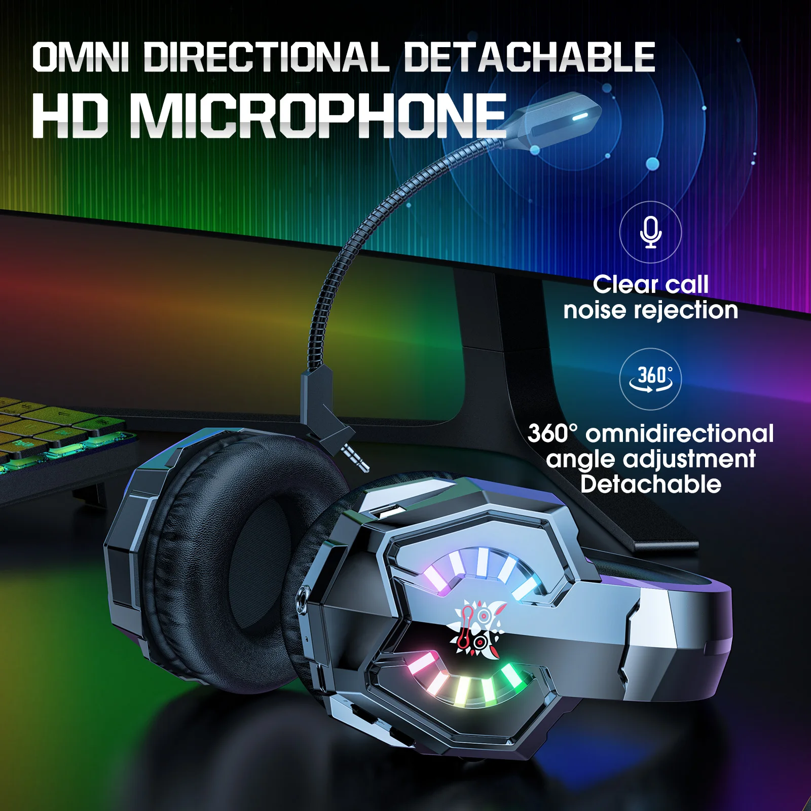 ONIKUMA B15 Headphone RGB Wireless Gaming Headset HD Microphones HiFi Sound Quality PC Laptop Gaming Earphone for PC