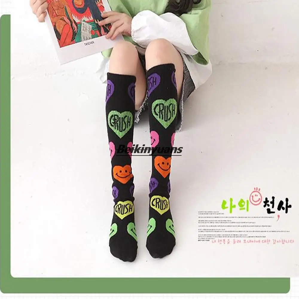 

New spring and summer smiling face love color matching children's socks straight without knee-length hipster sock with baby