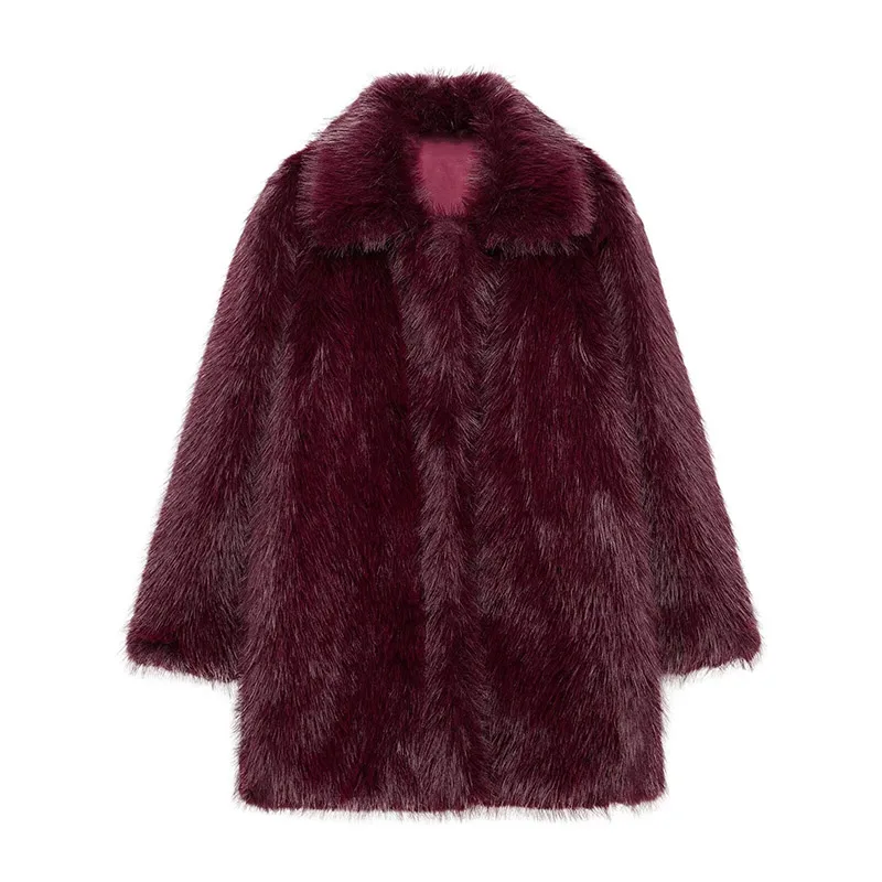 Fashion Solid Fluffy Faux Fur Coat Women Lapel Long Sleeve Thick Warm Loose Jackets 2025 Winter Elegant High Street Outerwear