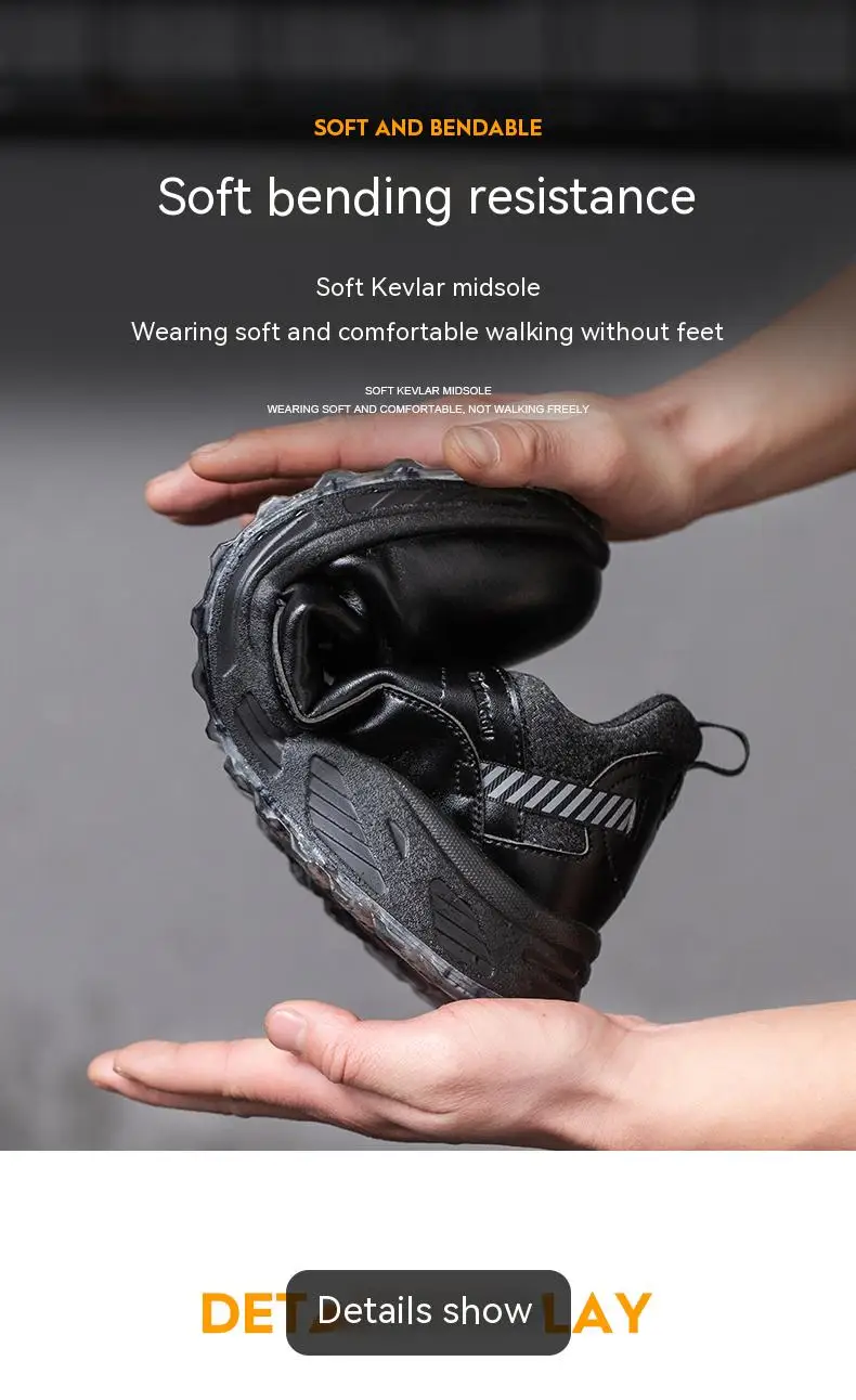 AMAWEI Rotary Buckle Work Protective Shoes Leather Safety Shoes Puncture-Proof Anti-smash Steel Toe Shoes Work Boots Men Women