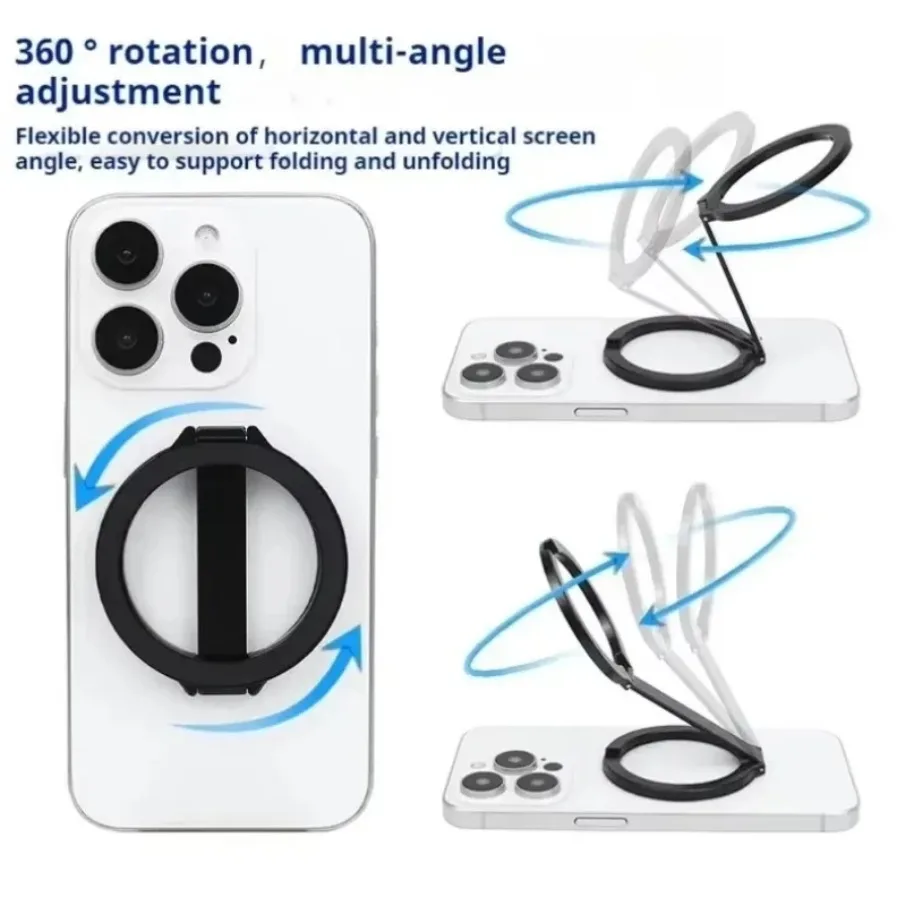VIKEFON 360° Rotation Lazy Finger Ring Cell Stand Foldable Double-faced Magnetic Phone Holder For Magsafe iPhone 17-12 Pro Max