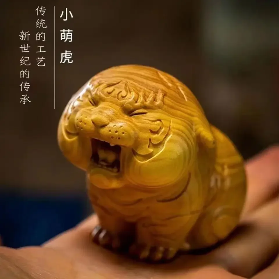 Handgefertigte Cliff Cypress Holz Tiger Skulptur Zen Minimalist Home Office Dekor für Herren Schreibtisch Einzigartiges Geschenk Sammlerhandwerk – Detail 3