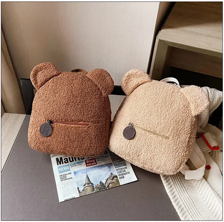 Cute Bear Ear Fleece Kids Girls Backpack Image 22