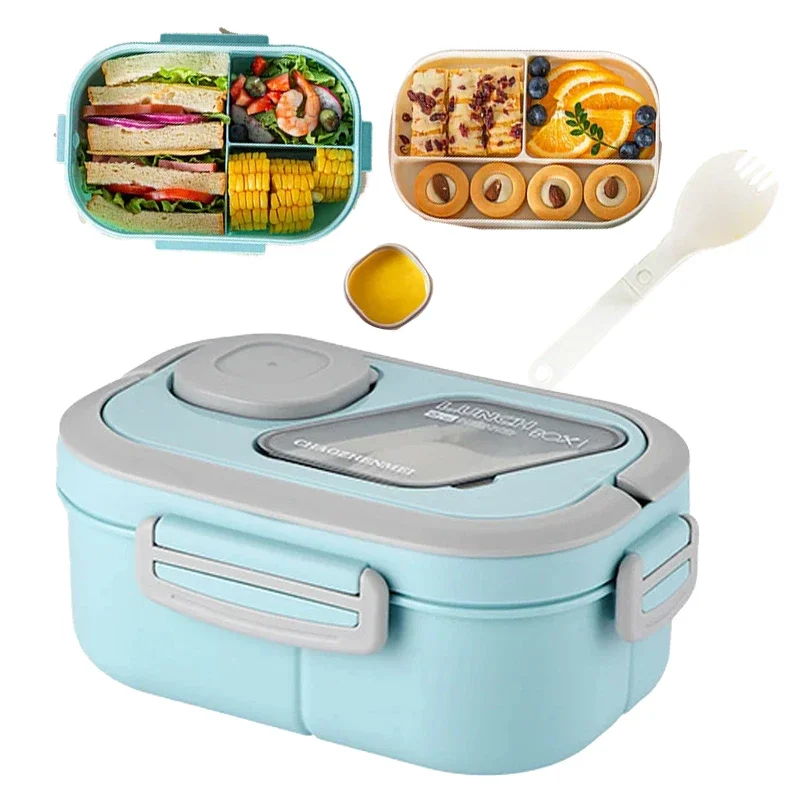 Bento Lunch Box Portable Compartment Wheat Straw Carrying Handle Reusable Tableware Containers Meal Snack Food Containers