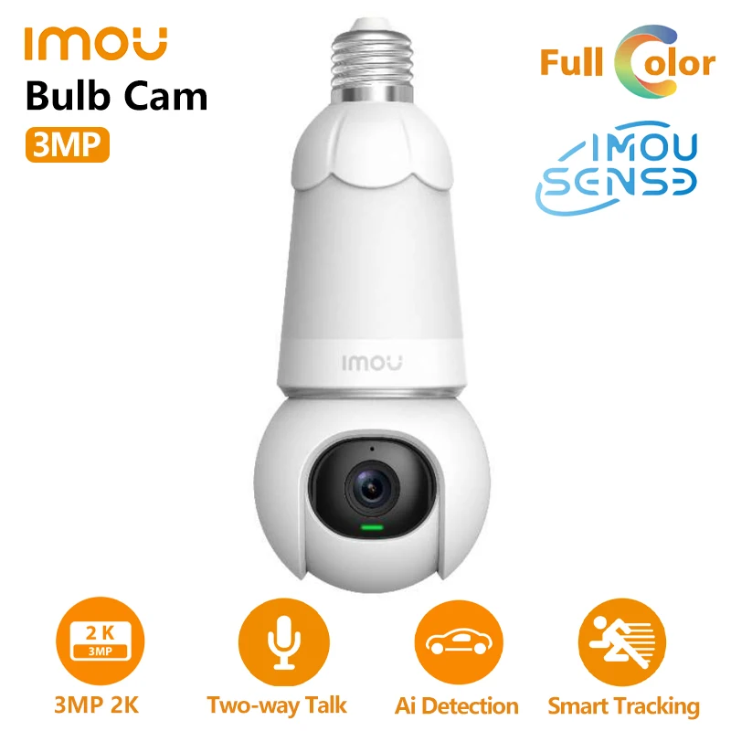 Imou 3Mp Wifi Bulb Cam Full Color Samrt Tracking Telecamera Di Protezione A 360 ° Rilevamento Umano E Veicolo Conversazione Bidirezionale Wireless Ptz