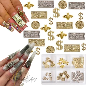 1box 3D Money Cartoon Nail Charms Luxury Dollars Rhinestones Jewelry Diamond Nail Art Manicure Tips Salon Decoration Tool 1