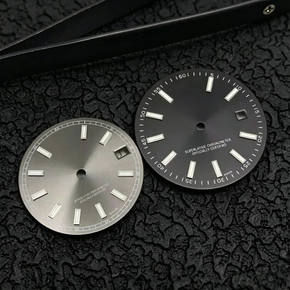 삼각대 HILEGU HL00200647 NH35 Dail 28.5mm 녹색 야광 날짜 시계 문자판 삼각대용 수정 액세서리
