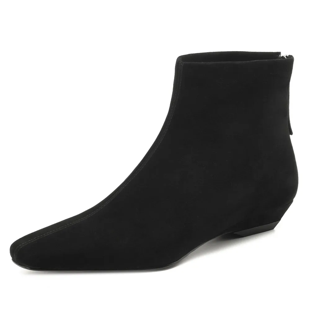 Plus size 34-42 women's natural suede leather back zip autumn flats ankle boots square toe casual female high quality short boot