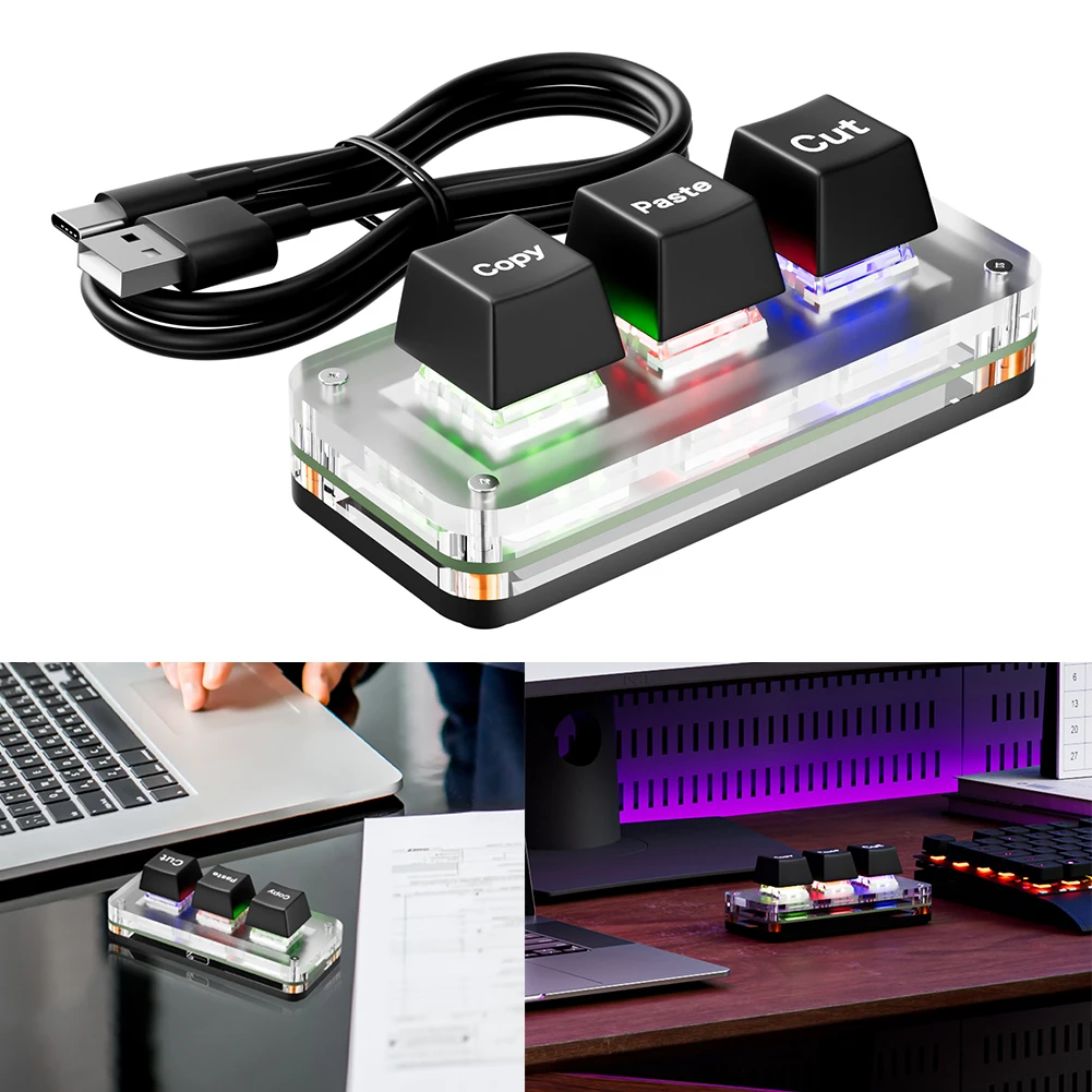 RGB 매크로 키패드 핫스왑 3 키 게임용 키패드, USB C타입 게임용 기계식 키보드, 프로그래밍 가능 키보드, 작업 및 게임용