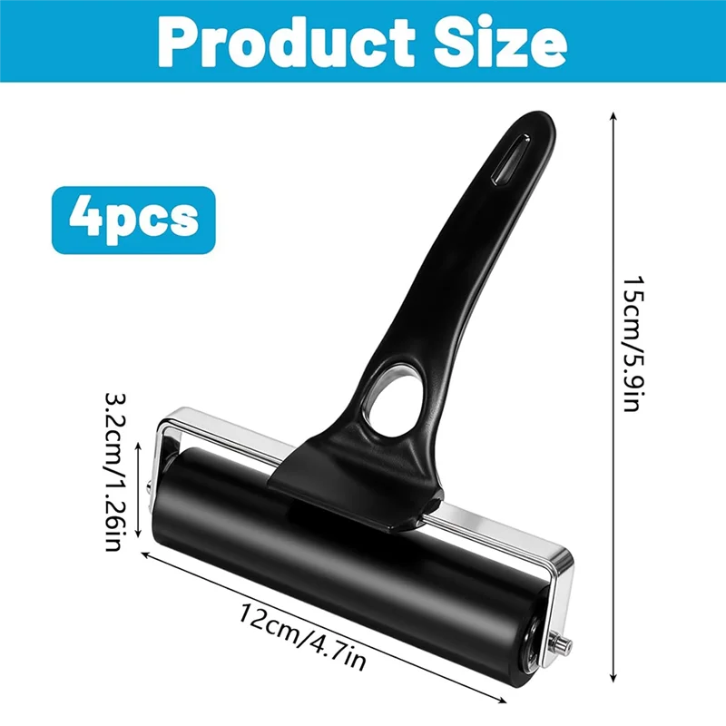 【핫 판매】 4 Pcs 고무 롤러 검정색 고무 Brayer 롤러 잉크 롤러 접착 인쇄 잉크 블록 종이 공예 프레스