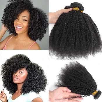 Afro Kinky Curly Human Hair Bundles 8-24 Inch Curly Weave 4C Unprocessed Virgin Afro Kinky Curl Extensions for Women Natural 1