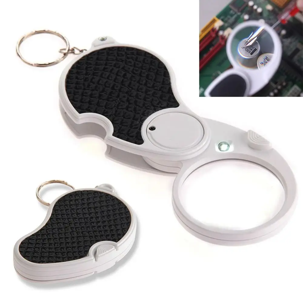 New5XPortableFoldingKeyRingMiniMagnifierKeyChainwithLEDLamp