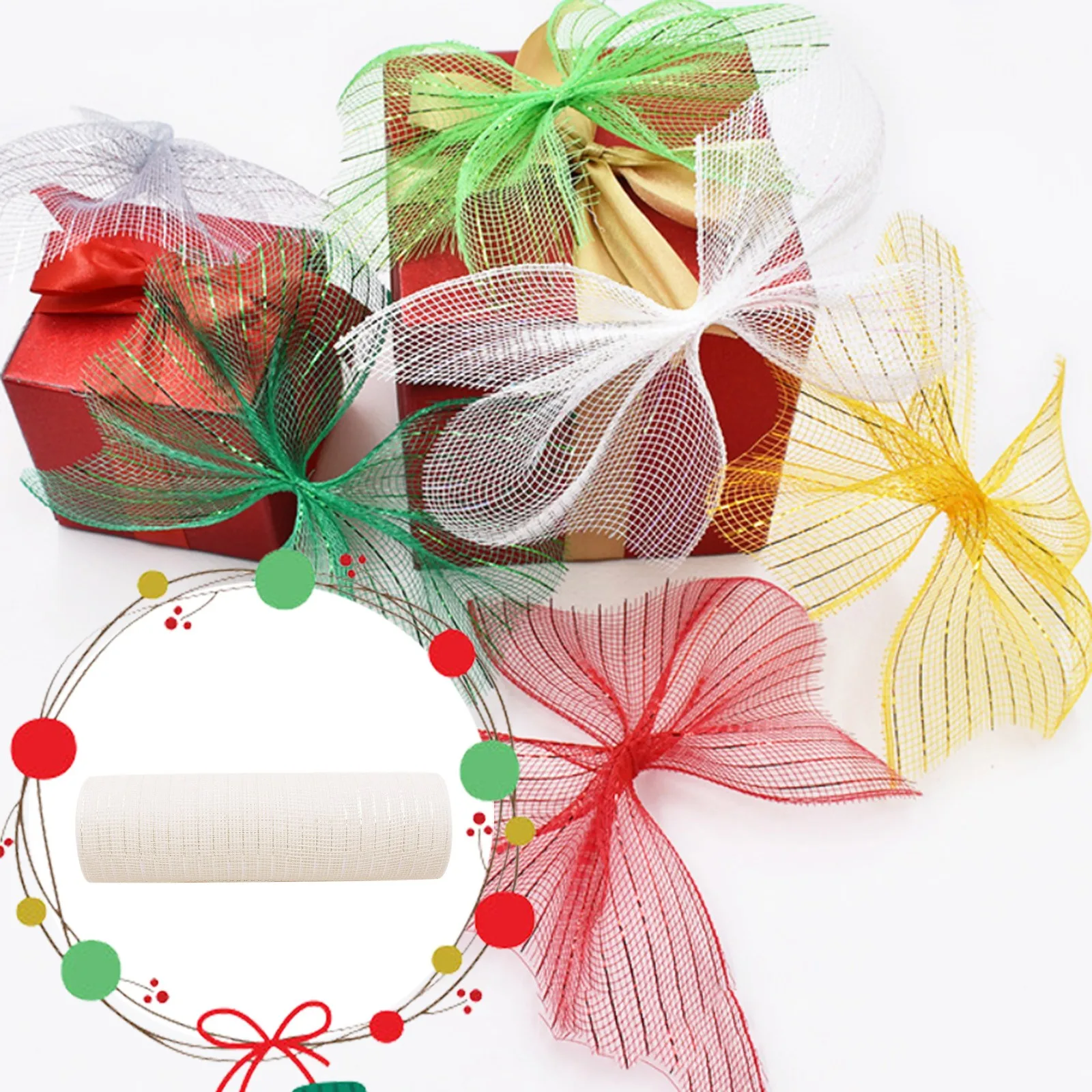 1roll Red Ribbon, DIY Wreath Bow Ribbon, Gift Wrapping Supplies Ribbon,  Birthday Wedding Holiday Party Background Decorative Gauze, Christmas Tree