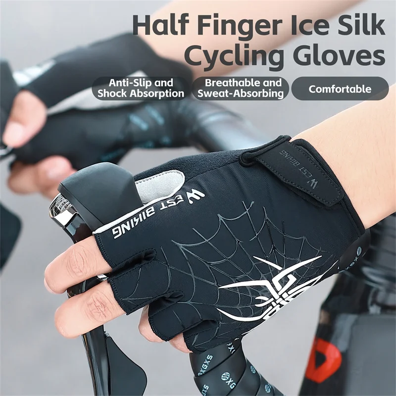 WEST BIKING Cycling Gloves Cool Spider Pattern Half Finger Summer MTB Road Bike Gloves Half Finger Touch Screen Sports Gloves 2