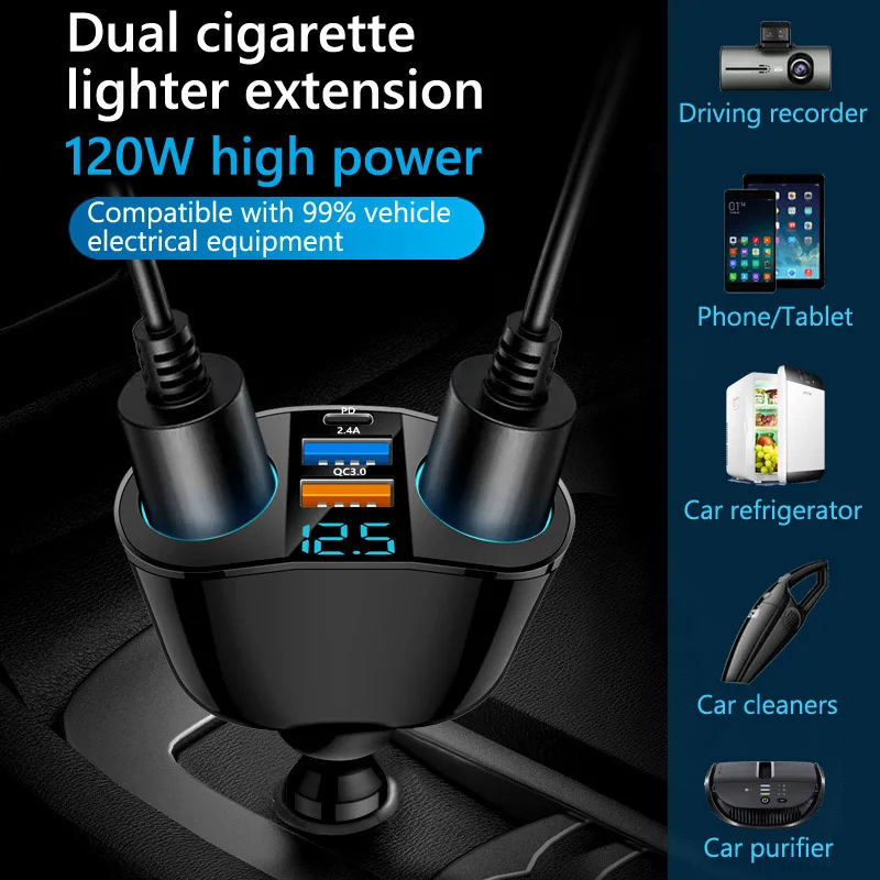 JaJaBor Car Cigarette Lighter Socket Splitter 5 Sockets 120W High Power  Type C PD 20W USB 2.4A QC3.0 Fast Charging Power Adapter - AliExpress