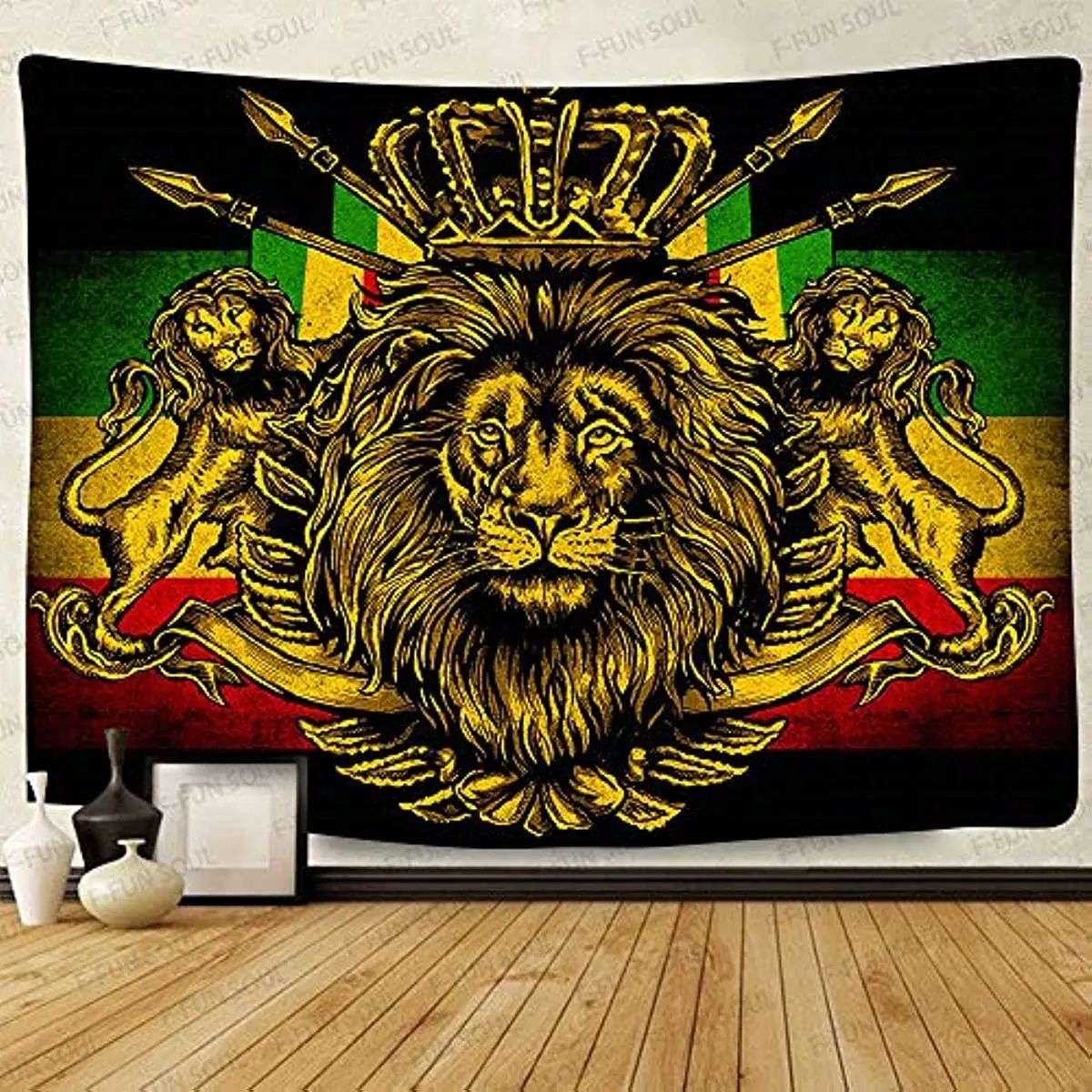 Rasta Rastafarian Tapestry Lion Crown Flag Hippie Art Wall Hanging Tapestries for Living Room Bedroom Decor Banner