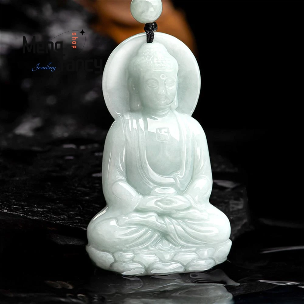 

Natural Myanmar A-goods Jadeite Light Green Three-dimensional Buddha Amitabha Icy Jade Pendant Buddhist Amulets Fashion Jewelry