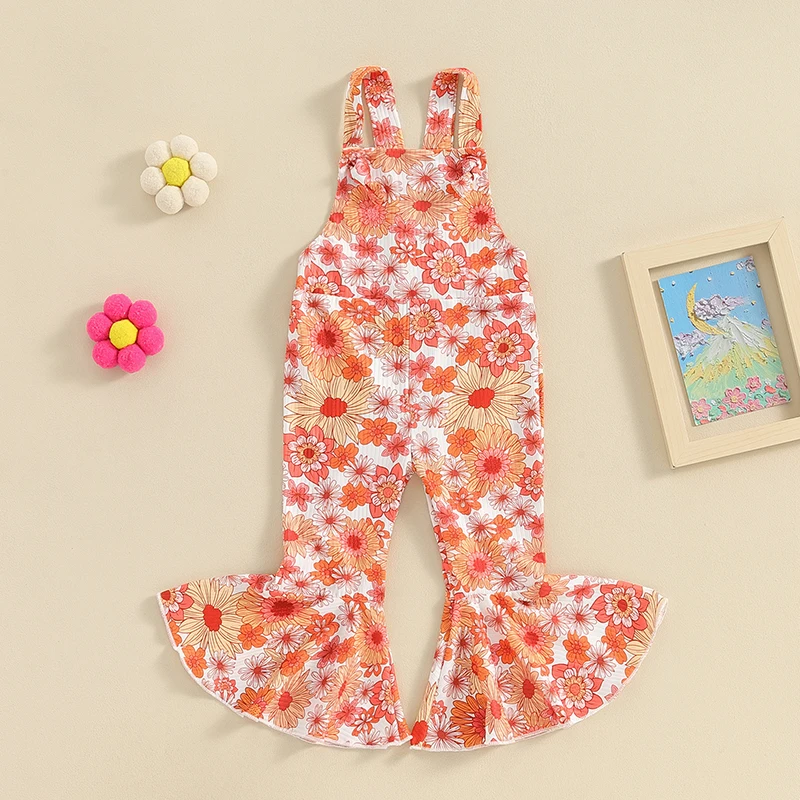 

Toddler Baby Girl Bell Bottom Romper Floral Sleeveless Ribbed Flare Jumpsuit Overalls Pants Outfit Summer Clothes