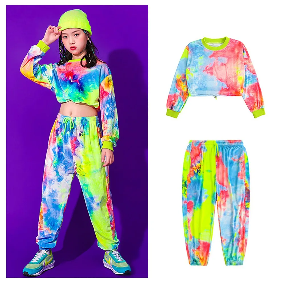 Costumes Ballroom Dancing Clothes Stage Outfits Kids Hip Hop Clothing Multicolor Sweatshirt Causal Pants For Girls Kids Jazz