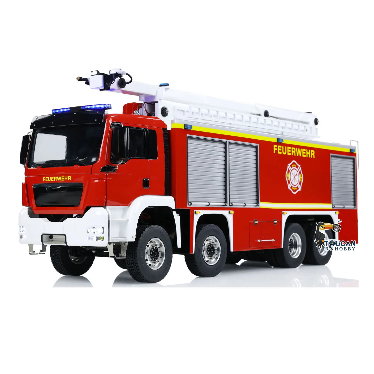 1/14 Metal Chassis Snozzle High-reach Extendable Turret 8x4 RC Fire Truck Sprinkler Painted Assembled Light Sound RC Truck 2
