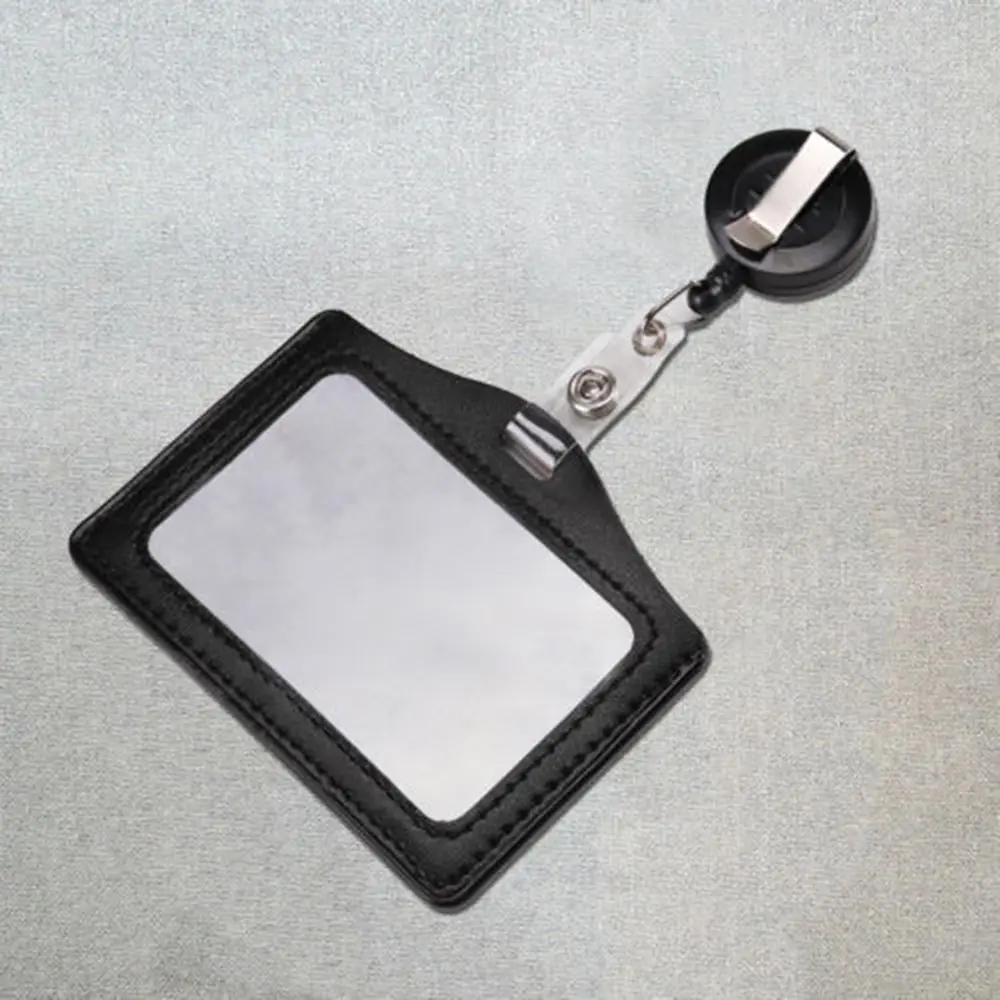 

Black Clear Card Covers Retractable Pull Badge Reel PU Card Protector Storage For Students Hospital Nurse Exhibition Name Card