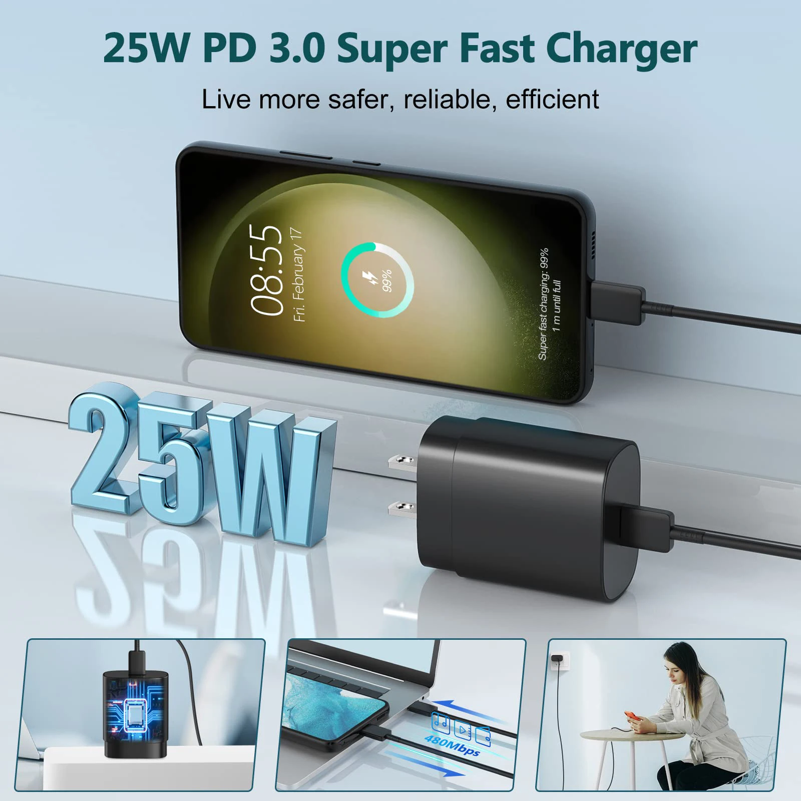 รูปสินค้า อะแดปเตอร์ชาร์จเร็ว 25W USB-C สำหรับ Galaxy S26/S25/S24 และอื่นๆ