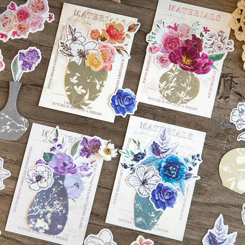 25Pcs/Bag Flowers And Vases Material Paper Aesthetic Scrapbooking Notebooks Personalized Hand Account Collage Material Supplies