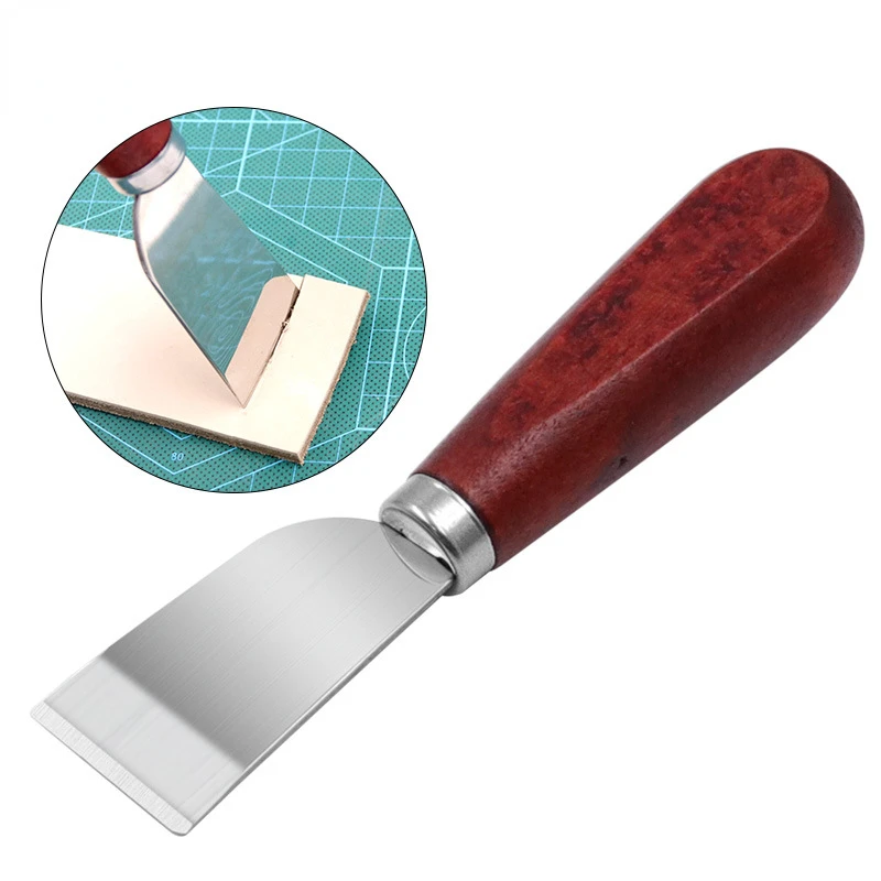 Practical DIY Craft Leather Trimming and Cutting Knife Durable Leather Carving Tool with Wooden Handle and Stainless Steel Blade