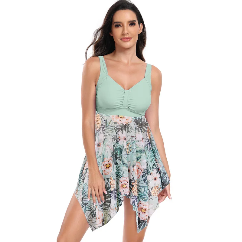 2024 European and American New Cross Border Split Swimsuit Women's Belly Covering and Slimming Large Size Swimsuit Printed Skirt_voghion.com