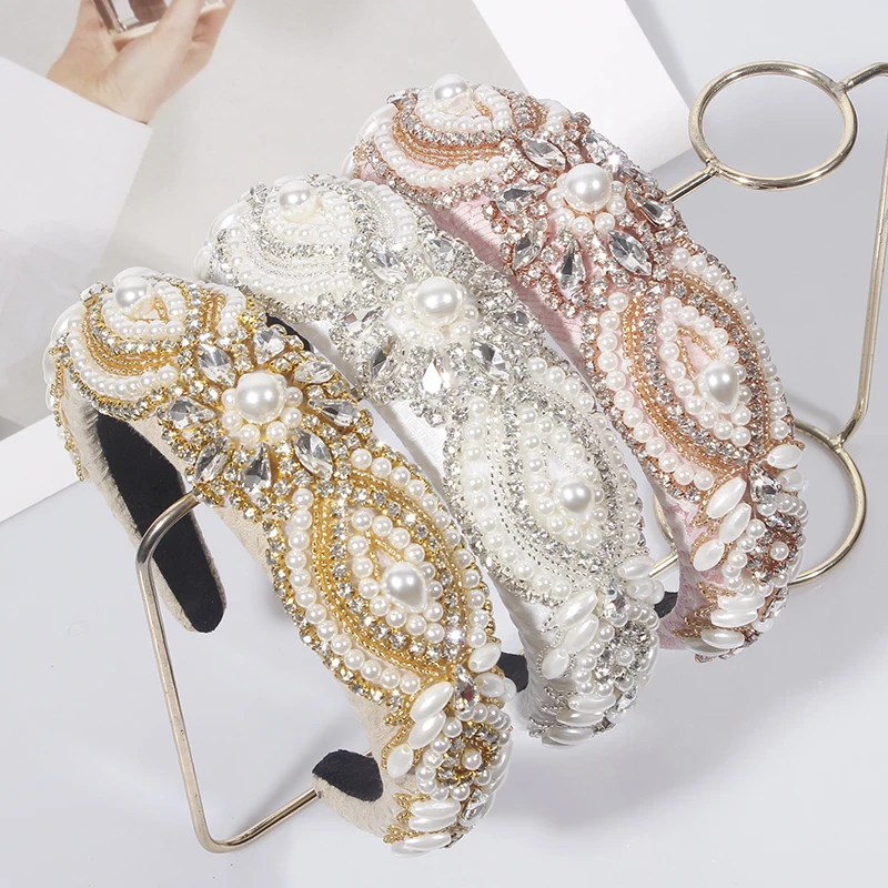 

Female Bezel Head White Yellow Pink Padded Headband Women Thick Hair Hoop Hairband Rhinestone Headbands Fashion Hair Accessories