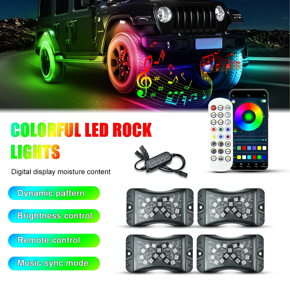 

Car LED Rock Lights 4/6/8/10 In 1 LED Pod Music Control Mode APP Remote Control Neon Underglow Lighting for Off-Road SUV ATV