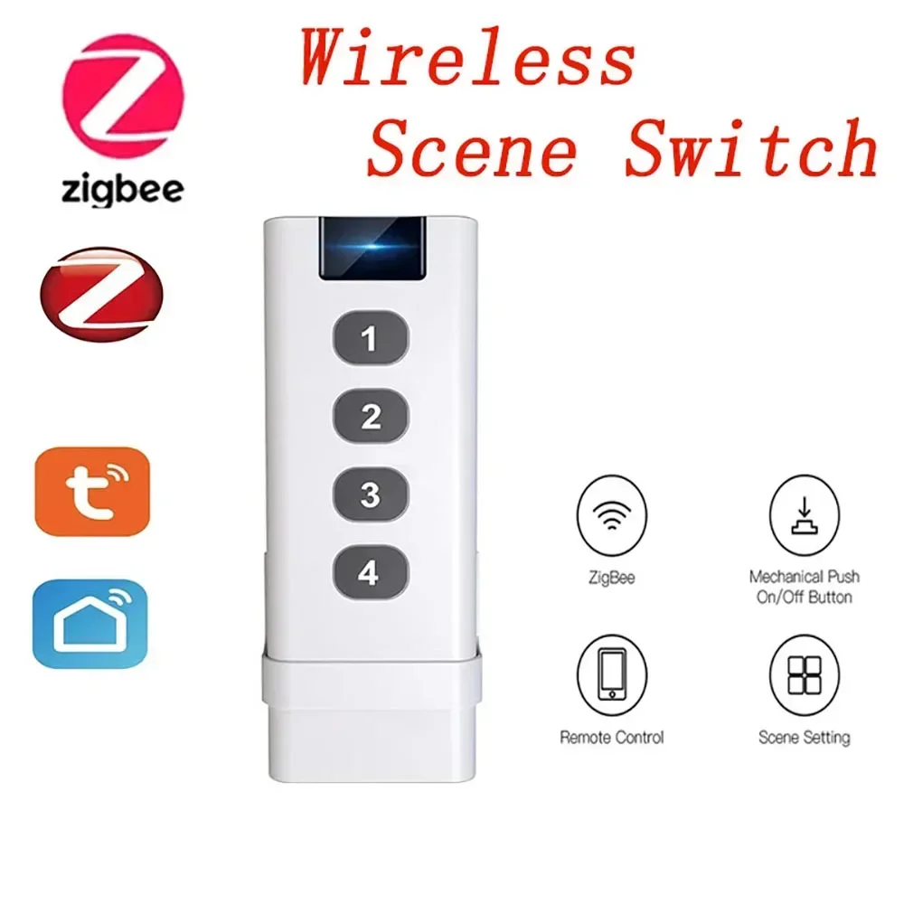 

Tuya ZigBee Smart Wireless Scene Switch 4 groups remote portable remote control Zigbee hubs need no limit to the control devices