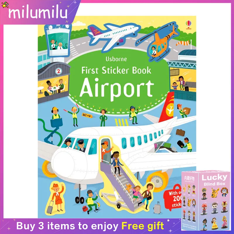 

MiluMilu Usborne First Sticker Book Airport Colouring English Activity Story Picture For Baby