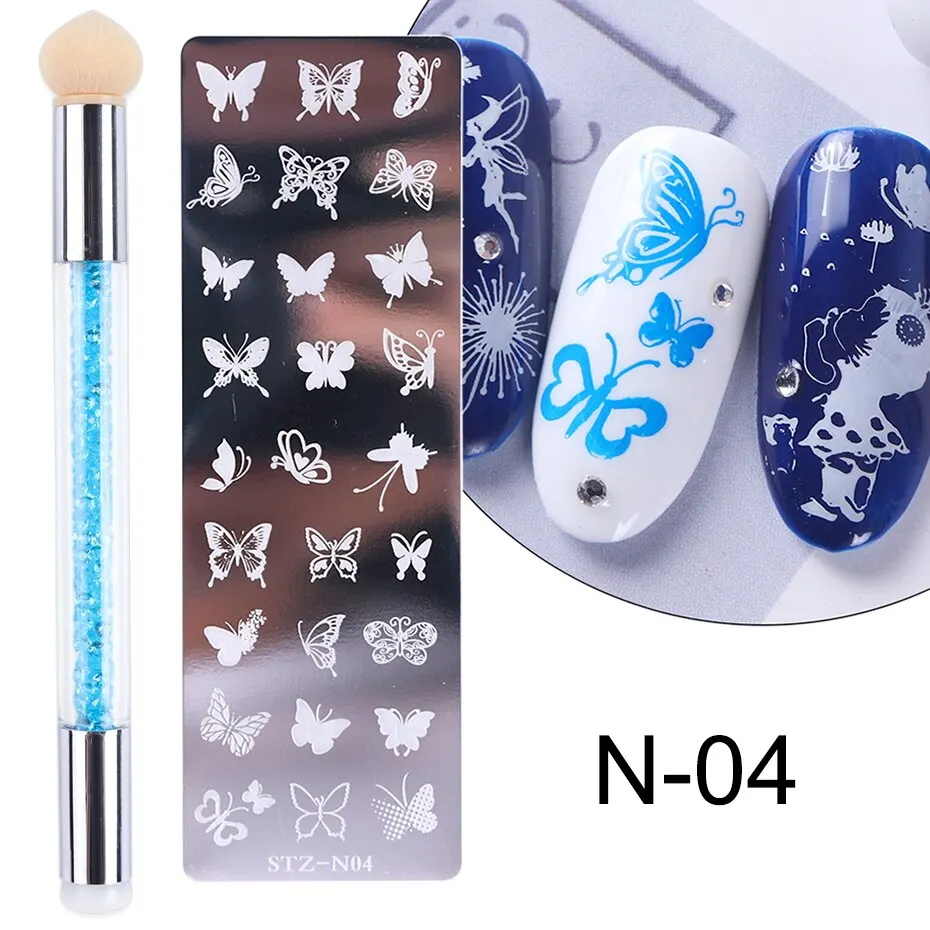 Nail Stamping Plates Set Silicone Stamper Brush Nail Art Stamp Polish Transfer Stencils Flower Geometry Template Tools Maniucre 4