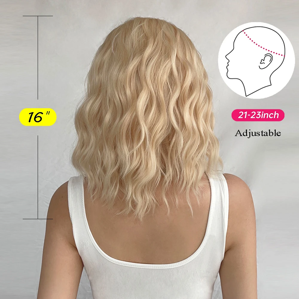 Hellgoldene, kurze, gewellte Bobo-Perücke, blonde synthetische Naturhaarperücke für Frauen, tägliches Cosplay, hitzebeständige Mittelteilperücke_voghion.com