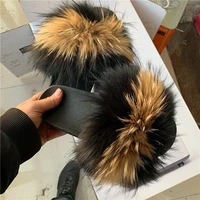 Fluffy Furry Fur Slippers Real Fox Fur Slides For Women Summer PVC Sole Flip Flops Sandals Woman Open Toe Shoes Slippers - Image 3
