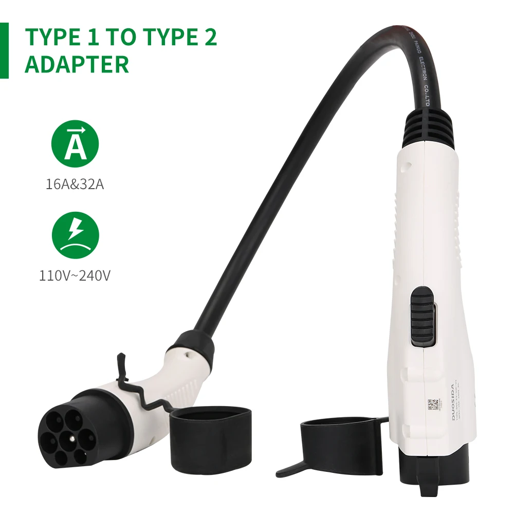 EV Adapter Type 2 Naar Type 1 - 32A Oplaadkabel Converter Met Clip Voor Elektrische Auto's