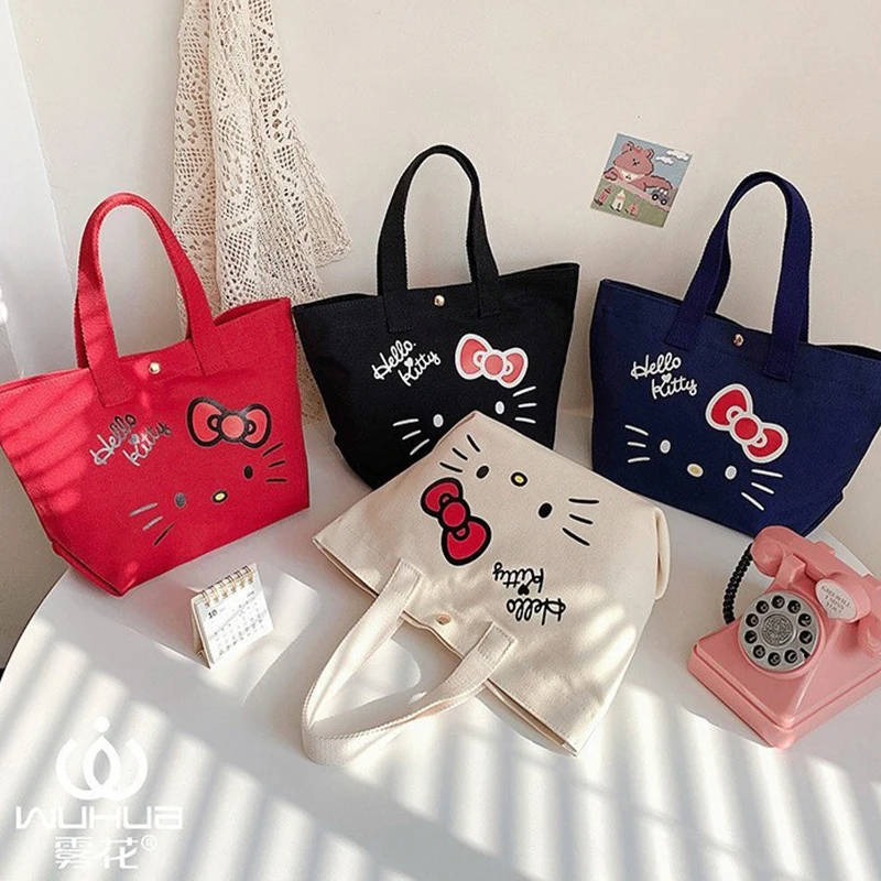 

Sanrioed Hello Kitty Y2K Makeup Bag Kawaii Anime Print Canvas Hand Lunch Box Bag Girl Heart Sweet Cute Cartoon Tote Bag Kid Gift