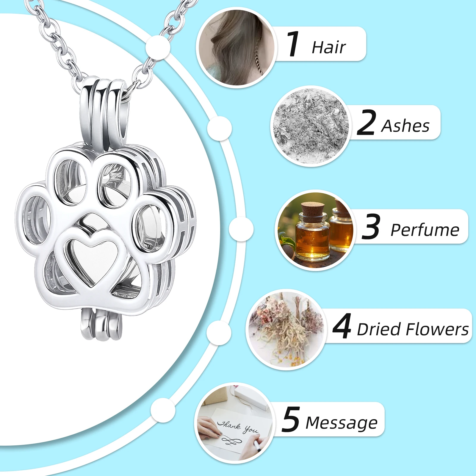 Personalized Pet Urn Necklace - Custom Photo & Text Engraving For Dog Or Cat Ashes - View #12
