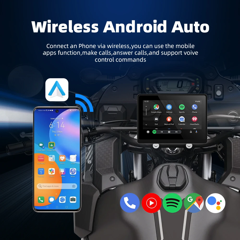 EKIY 5 inch Portable Digital Motorcycle Dashboard GPS Motorcycle Navigation Display Screen Wireless CarPlay Moto Android Auto